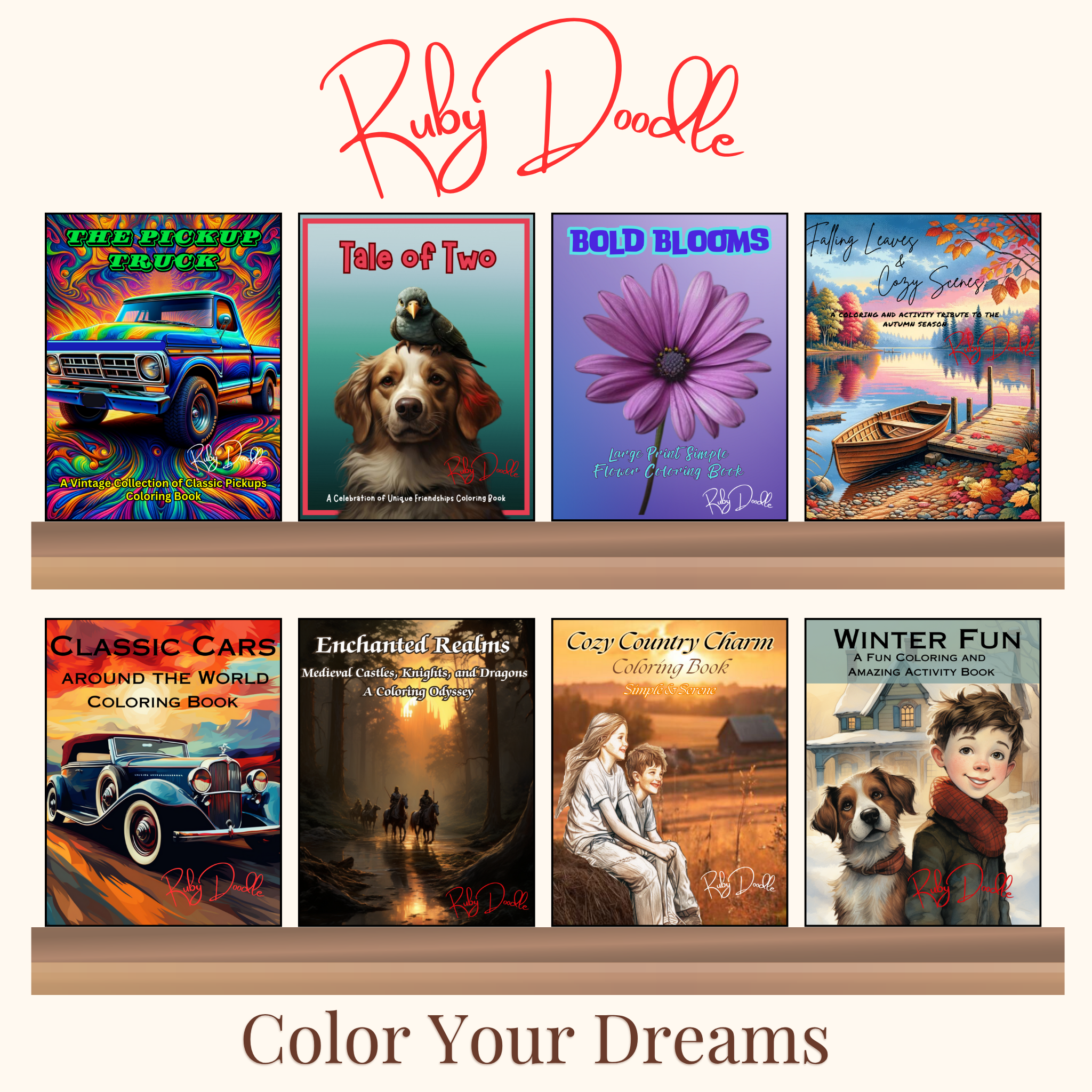Ruby Doodle coloring books for kids and adults