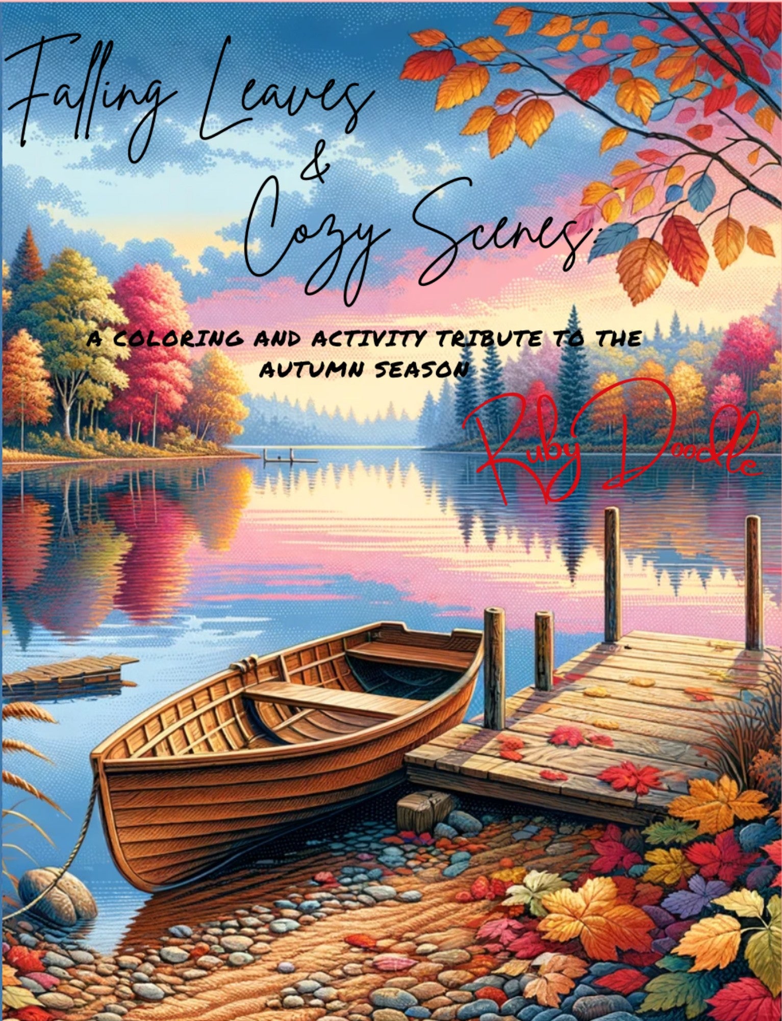 Falling Leaves and Cozy Scenes coloring book cover