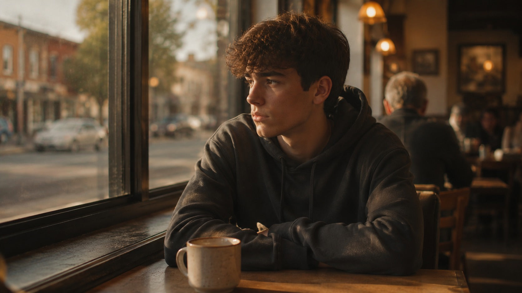 Teen boy sitting apart from a group, feeling unseen